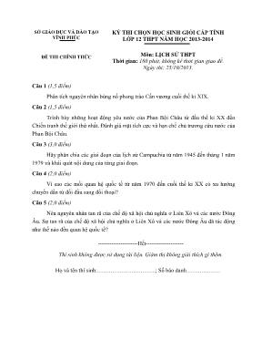 Kỳ thi chọn học sinh giỏi cấp tỉnh lớp 12 thpt năm học 2013-2014 môn lịch sử